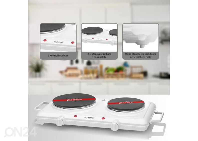 Lauapliit 2 plaadiga Bomann DKP5028CB, valge suurendatud