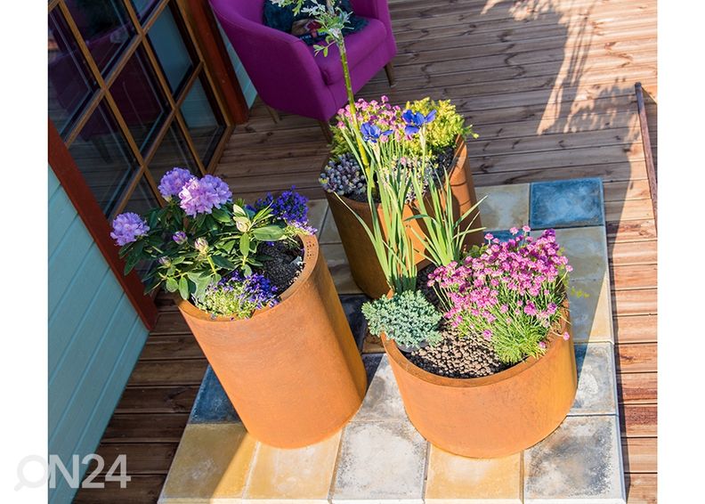 Lillepottide komplekt Cor-Ten terasest Sisters 3 tk suurendatud