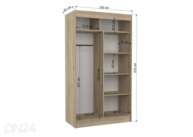 Lükandustega riidekapp 120 cm suurendatud