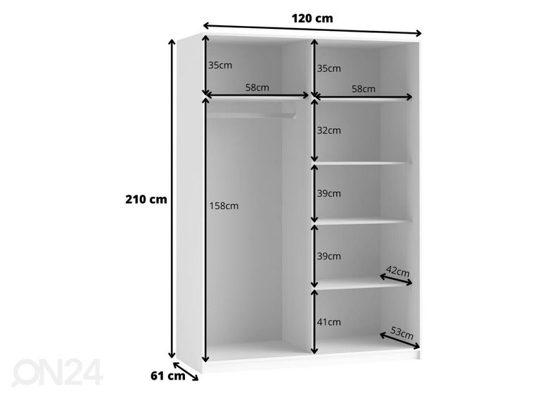 Lükandustega riidekapp 120 cm suurendatud