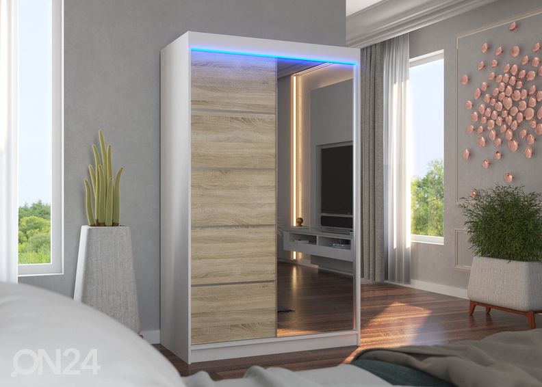 Lükandustega riidekapp 120 cm + LED suurendatud