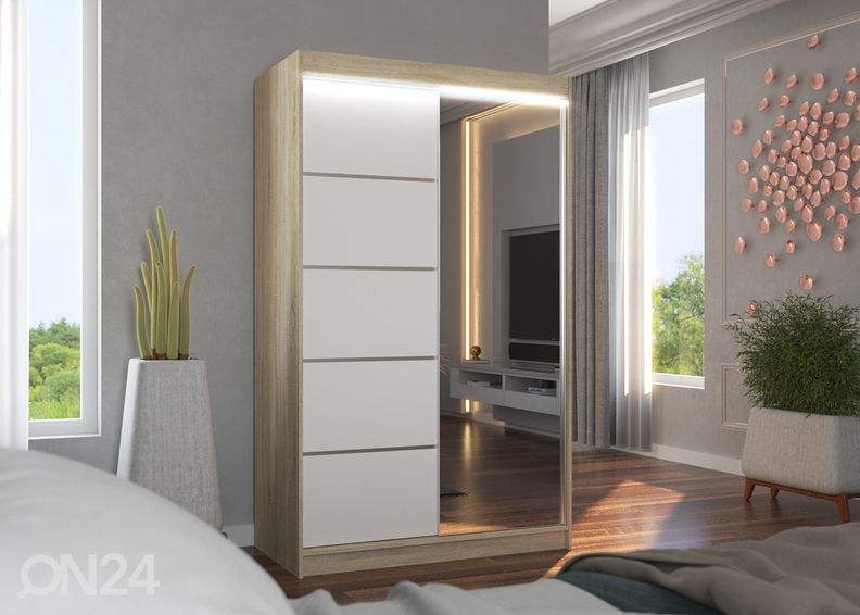 Lükandustega riidekapp 120 cm + LED suurendatud