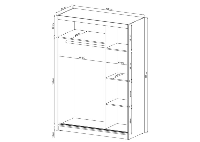Lükandustega riidekapp 130 cm suurendatud