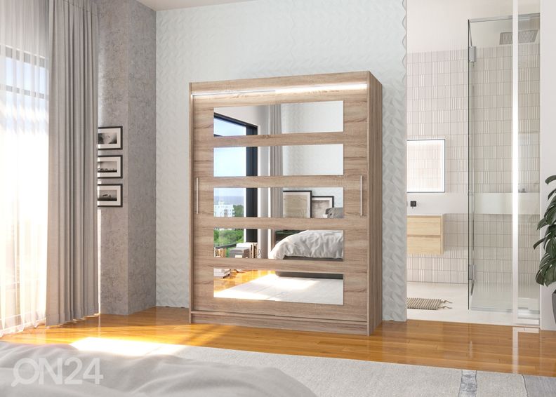 Lükandustega riidekapp 150 cm + LED suurendatud