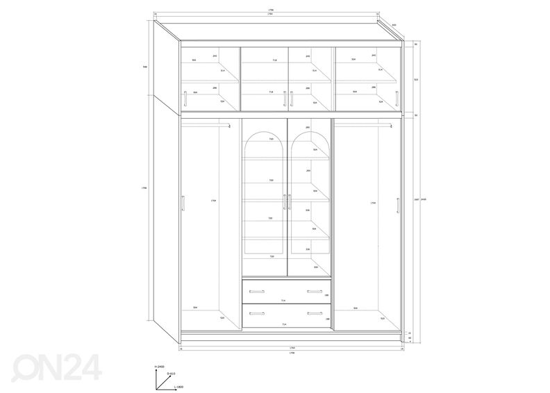 Lükandustega riidekapp 180 cm suurendatud