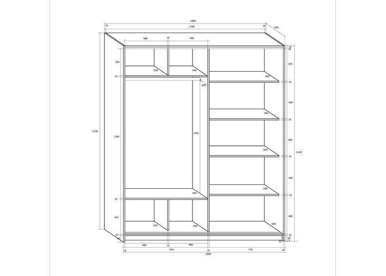 Lükandustega riidekapp 180 cm suurendatud