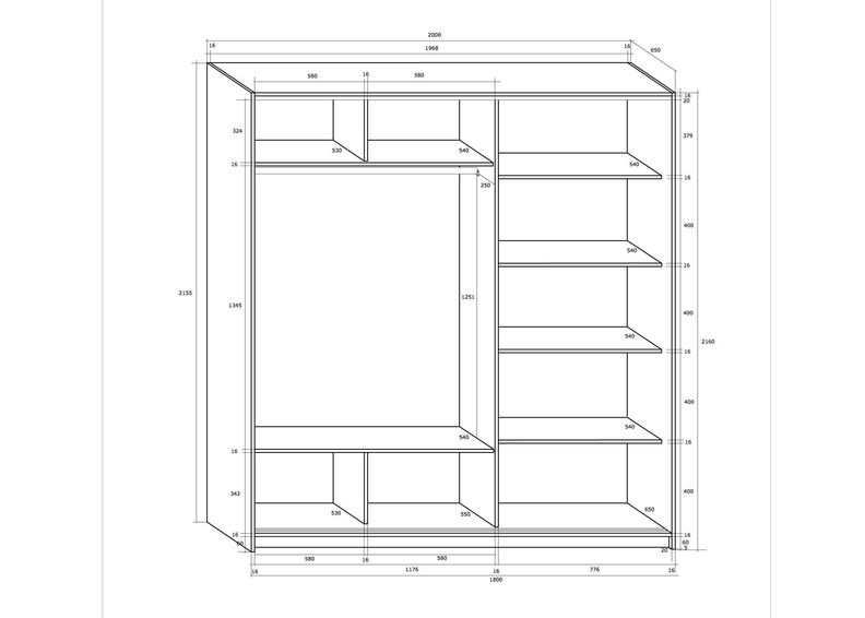 Lükandustega riidekapp 200 cm suurendatud