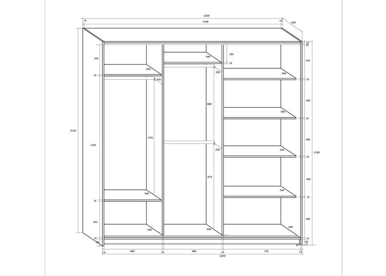 Lükandustega riidekapp 220 cm suurendatud