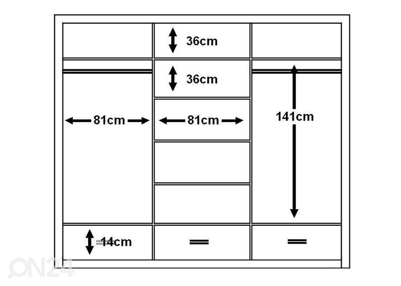 Lükandustega riidekapp 250 cm suurendatud