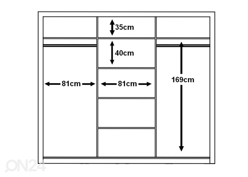 Lükandustega riidekapp 250 cm suurendatud