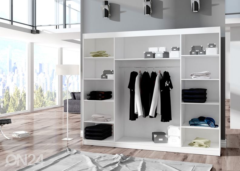 Lükandustega riidekapp Charlotte 250 cm + LED suurendatud