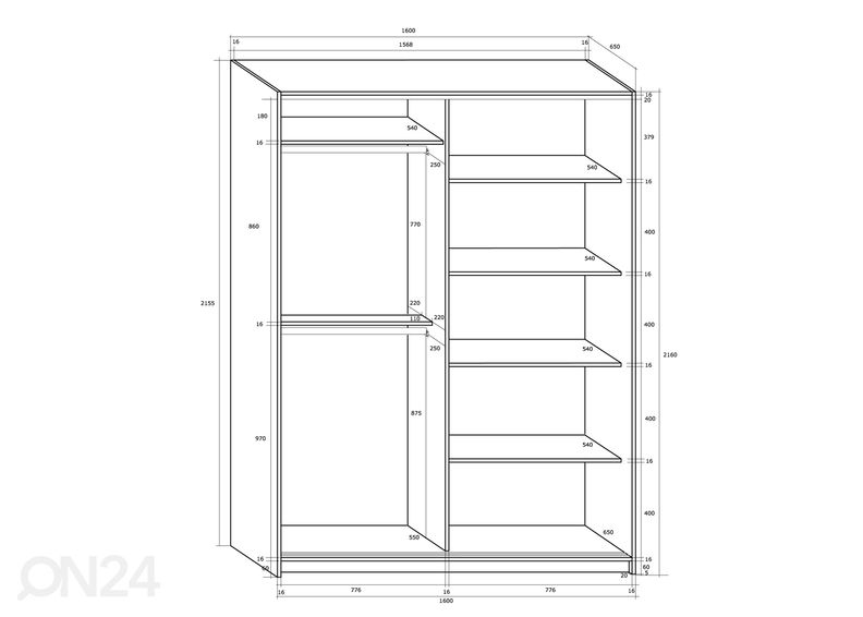 Lükandustega riidekapp Durrus 160 cm suurendatud