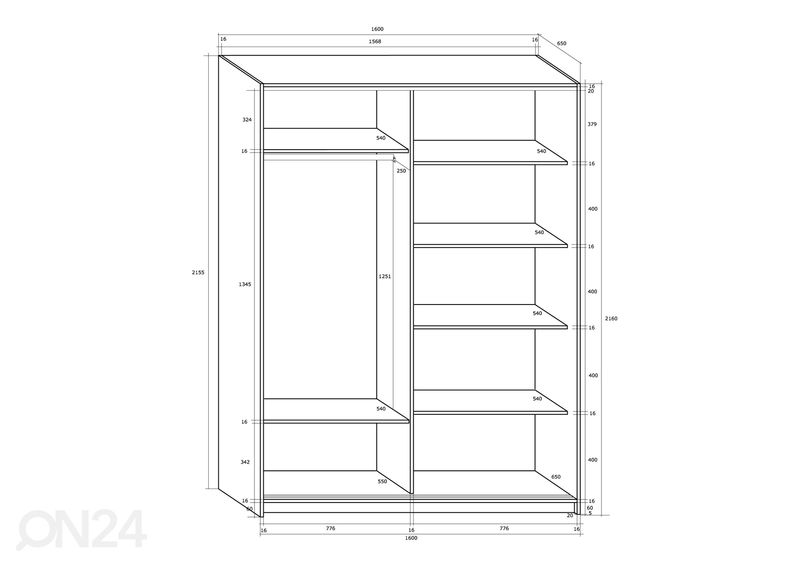 Lükandustega riidekapp Durrus 160 cm suurendatud