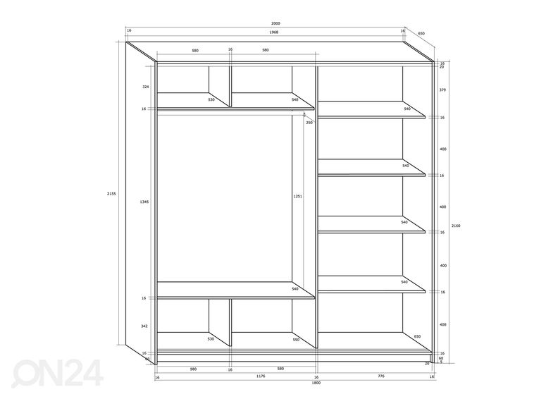 Lükandustega riidekapp Durrus 200 cm suurendatud