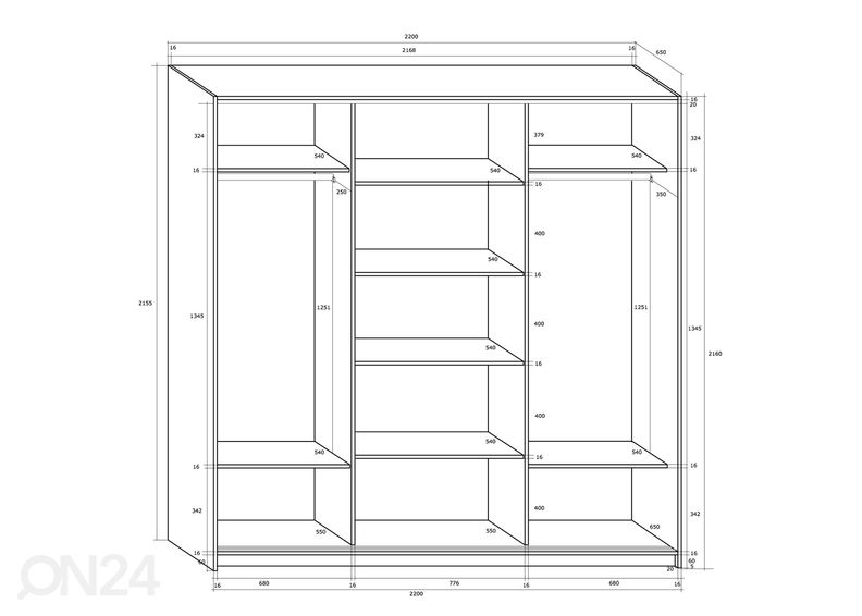 Lükandustega riidekapp Durrus 220 cm suurendatud
