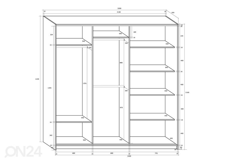 Lükandustega riidekapp Durrus II 220 cm suurendatud