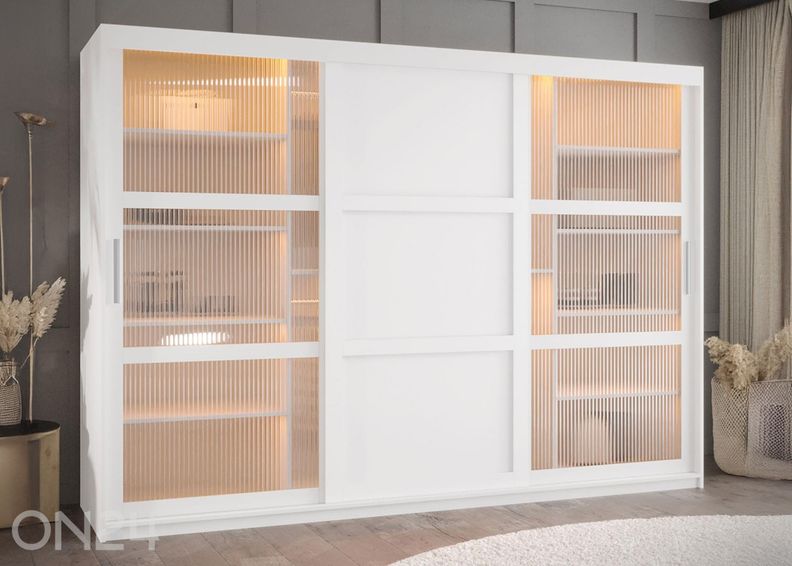 Lükandustega riidekapp Flutes 250 cm + LED suurendatud