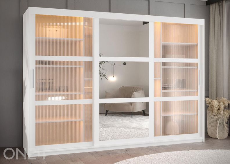 Lükandustega riidekapp Flutes 250 cm + LED suurendatud