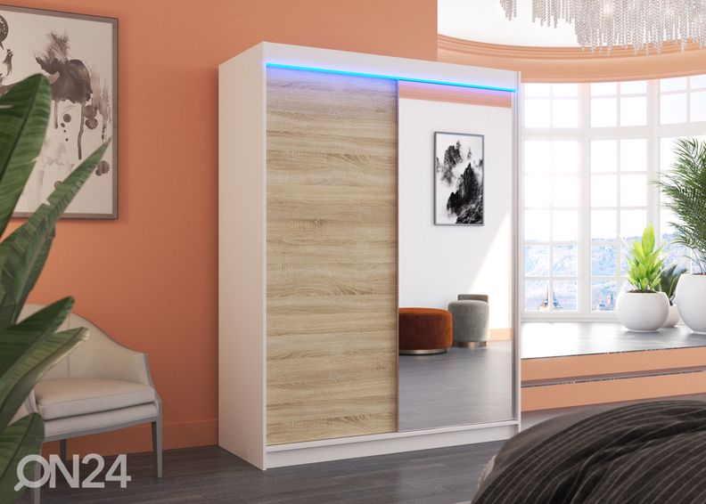 Lükandustega riidekapp Joanna 150 cm + LED suurendatud