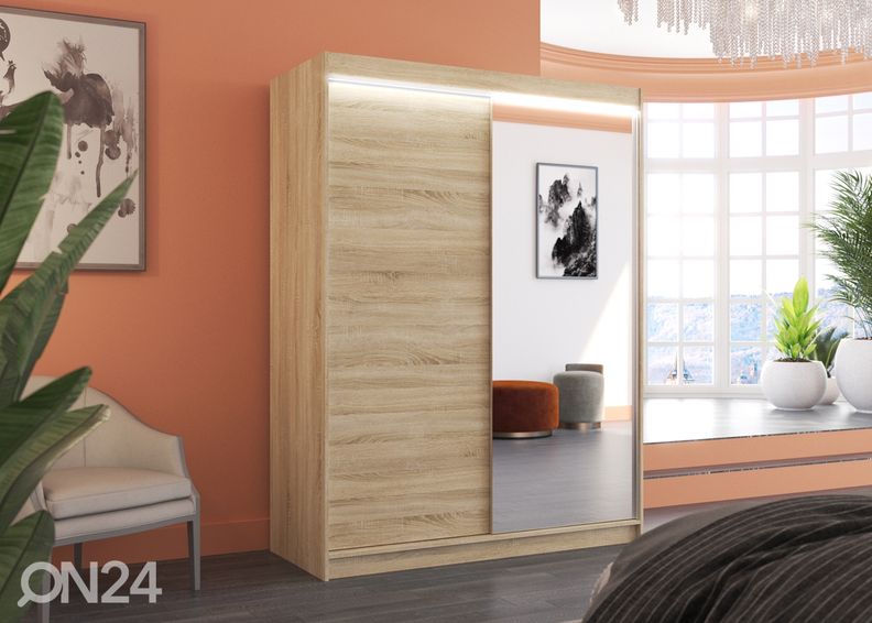 Lükandustega riidekapp Joanna 150 cm + LED suurendatud