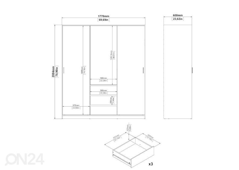 Lükandustega riidekapp Naia 177 cm suurendatud