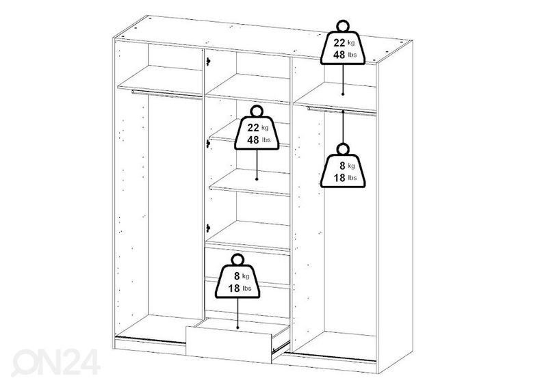 Lükandustega riidekapp Naia 177 cm suurendatud