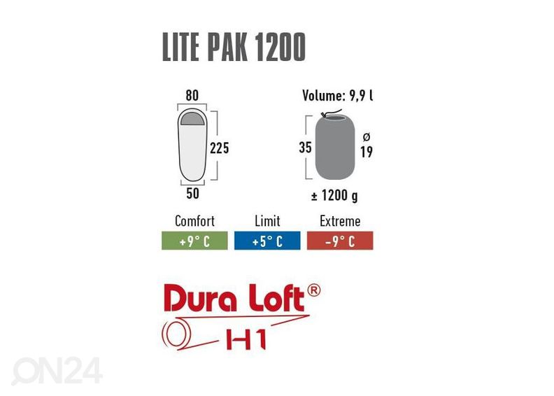 Magamiskott Lite Pak 1200 sinine-oranž High Peak suurendatud