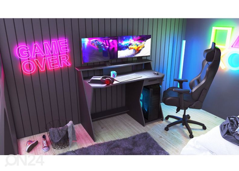 Mängurilaud / arvutilaud Skin, must/tumehall suurendatud