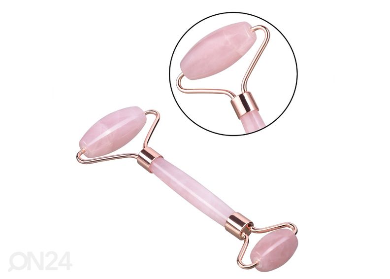 Massaažirullik + Gua Sha massaažikivi Roosa kvarts suurendatud