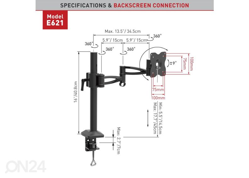Monitori kinnitus lauale Barkan E621.B 13"- 29" suurendatud