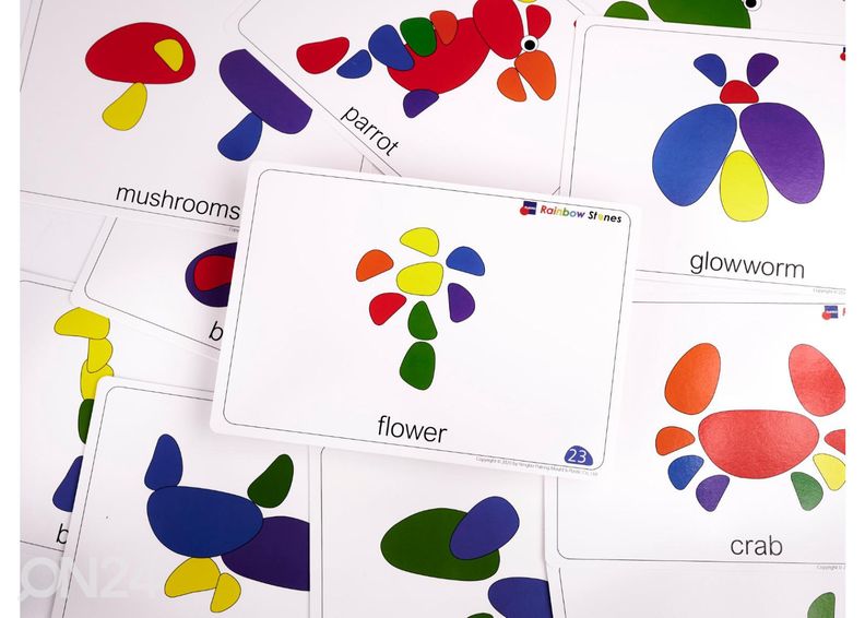 Montessori mäng Värvilised kivid suurendatud