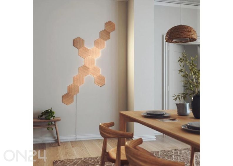 Nanoleaf Elements Wood Look Hexagons stardikomplekt (13 paneeli), soe ja külm valgus suurendatud