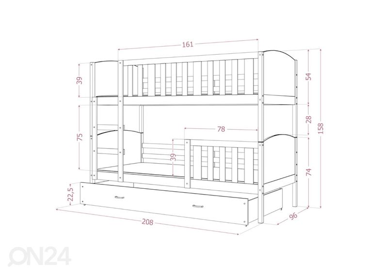 Narivoodi 90x200 cm, valge suurendatud