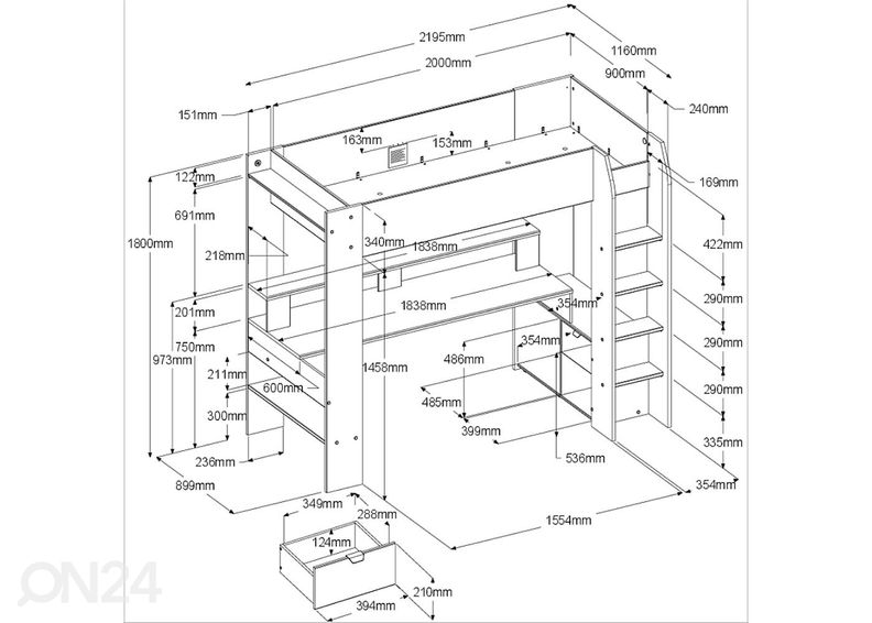 Narivoodi komplekt Online 90x200 cm + LED suurendatud