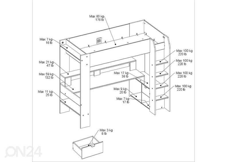 Narivoodi komplekt Online 90x200 cm + LED suurendatud