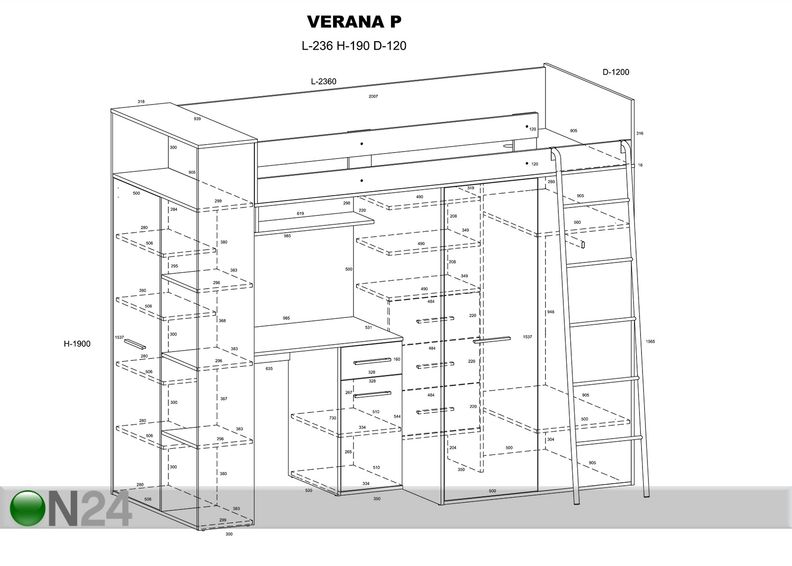 Narivoodi lauaga 90x200 cm suurendatud