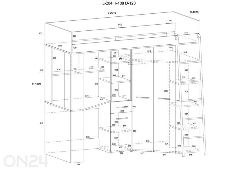 Narivoodi lauaga Floor 80x200 cm suurendatud
