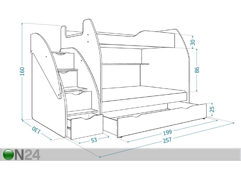 Narivoodi + madratsid 90/120x200 cm suurendatud