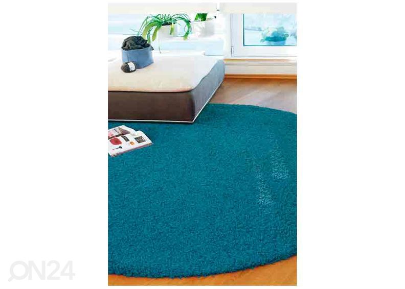 Narma pikakarvaline vaip Spice™ petrol ümar Ø 133 cm suurendatud