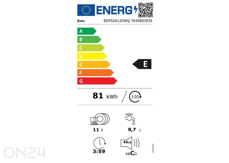 Nõudepesumasin Beko BDFS26120WQ suurendatud