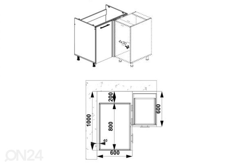 Nurgakapp 100 cm suurendatud
