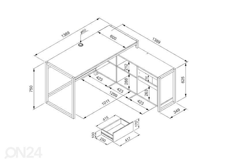 Nurgakirjutuslaud Denver suurendatud