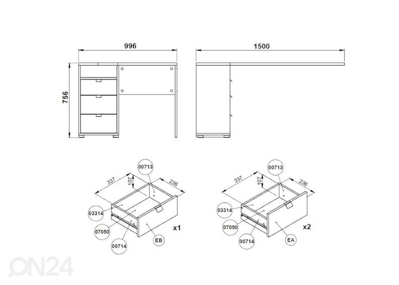 Nurgakirjutuslaud Sign 150 cm suurendatud