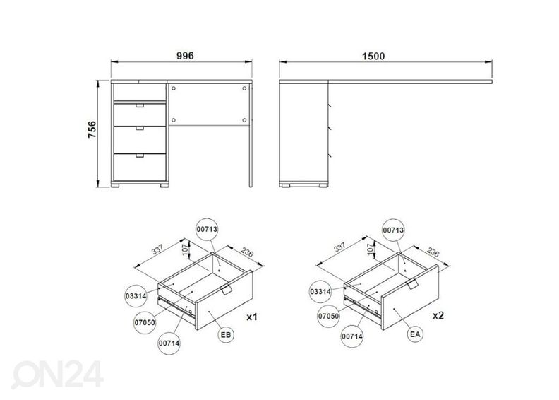 Nurgakirjutuslaud Sign 150 cm suurendatud