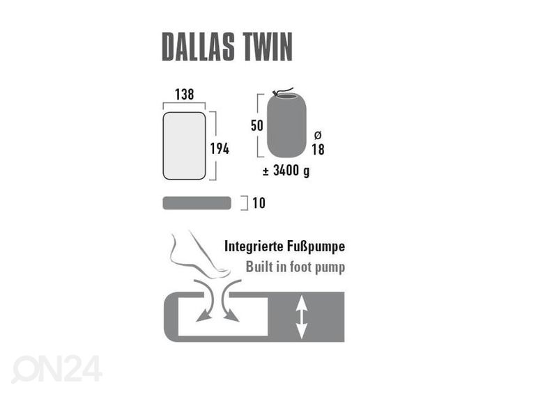 Õhkmadrats High Peak Dallas Twin 194x138x10 cm heleroheline suurendatud