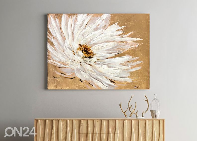 Õlimaal Valge õis beežil taustal 90x120 cm suurendatud