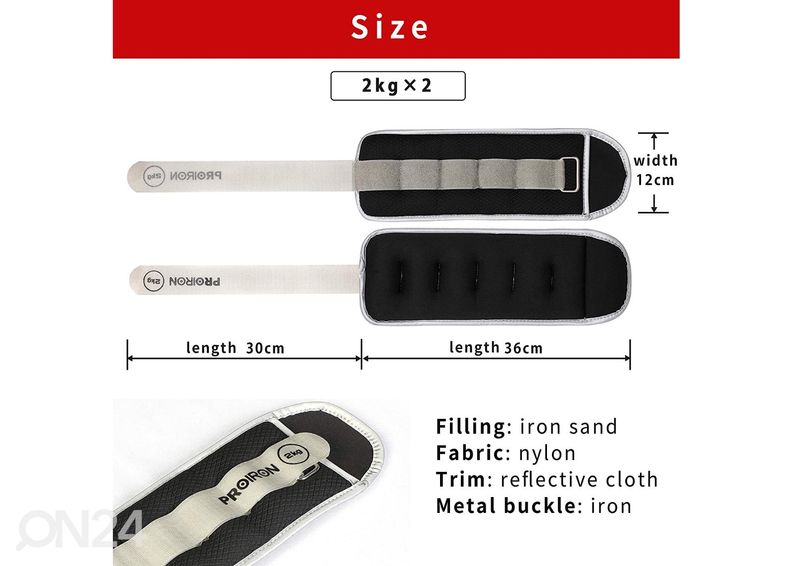 Pahkluu/randme raskused ProIron, 2 kg, 2 tk, must suurendatud