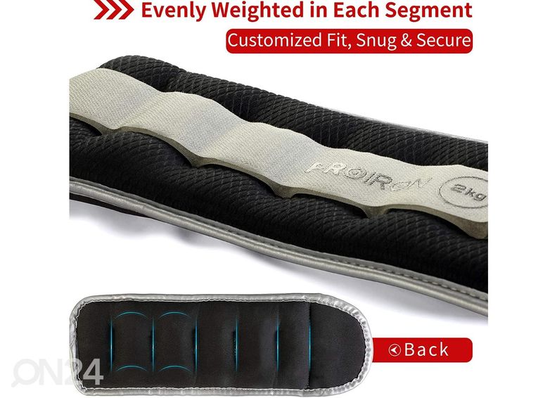 Pahkluu/randme raskused ProIron, 2 kg, 2 tk, must suurendatud