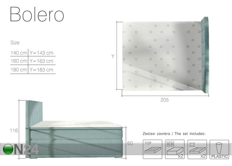 Pesukastidega kontinentaalvoodi 180x200 cm suurendatud