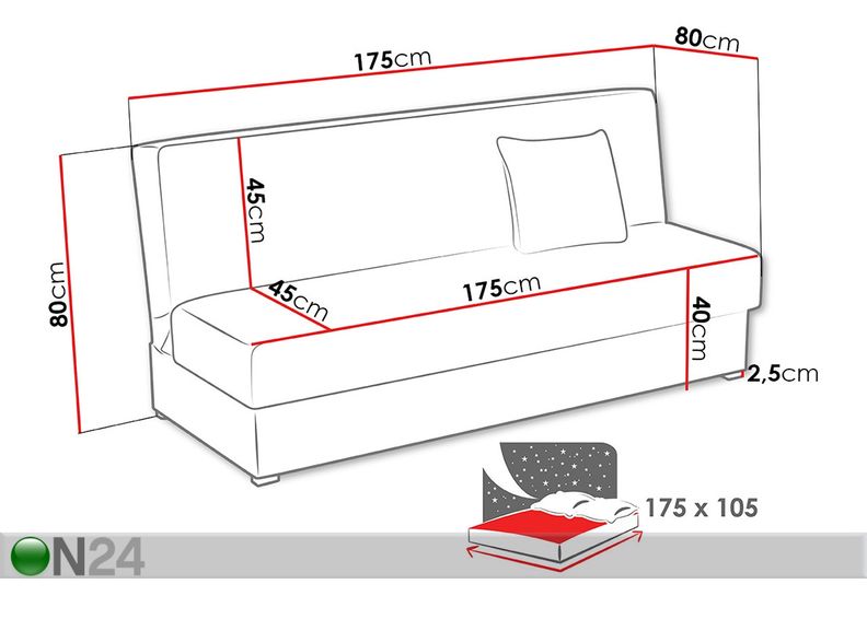 Pesukastiga diivanvoodi Adela Mini suurendatud